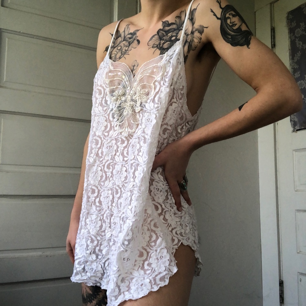 Vintage Lace Lingerie Slip w/ Butterfly Detail